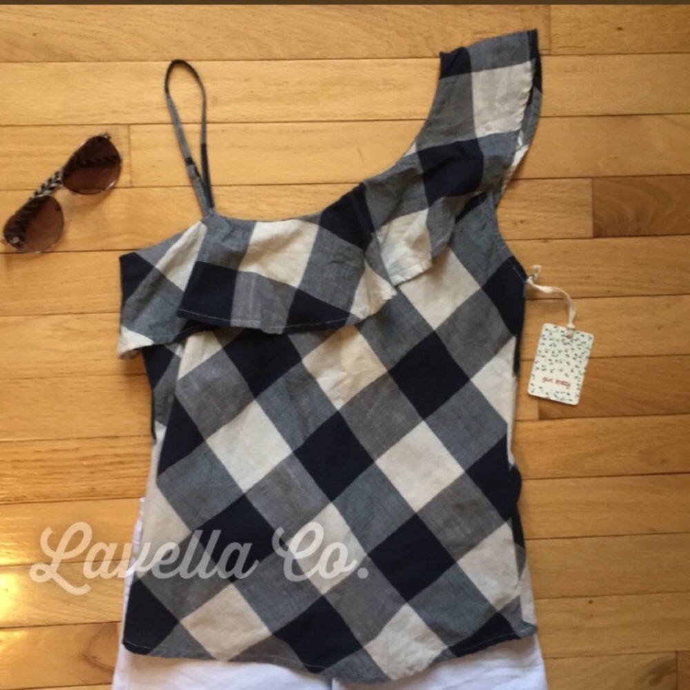NWT Off Shoulder, Cold Shoulder, patchwork gingham - Picture 3 of 3